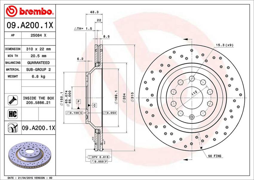 VW Brembo Disc Brake Rotor - Rear (310mm) 5Q0615601E